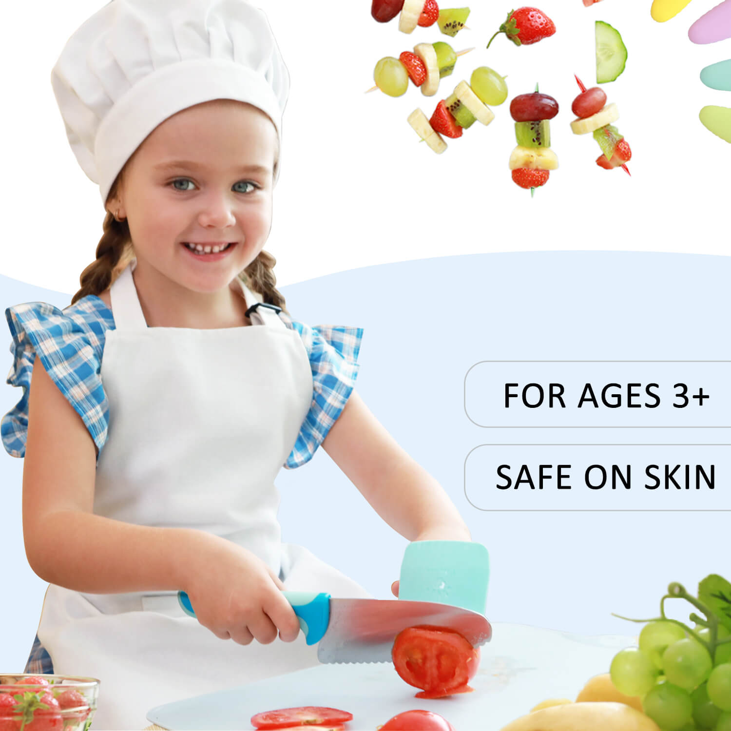 Kibbidea 4 Pièces Couteau Cuisine Enfant, Acier Inoxydable, Couteaux de  Cuisine Enfant à partir de 3 ans, Manche en Bois, Couteaux de Chef pour  Enfant