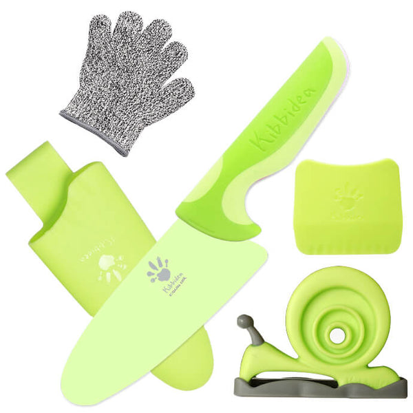 Kids Chef Knife Set with Peeler Green
